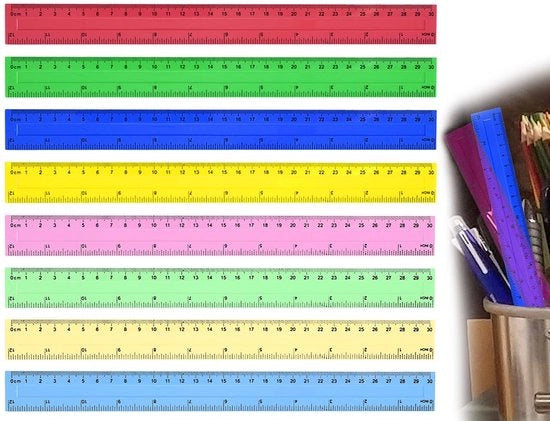 Misuratore di 30 cm con 8 pezzi, trasparente, flessibile, scala doppia, adatto per bambini