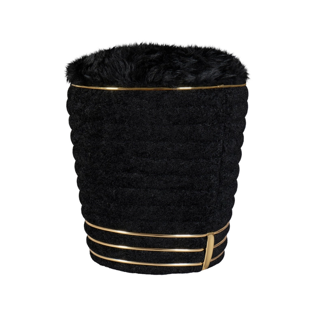 Pouf Doric 335 in velluto nero con inserti oro