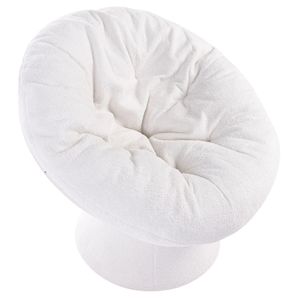 Poltrona Bouclé bianco sporco con base girevole a 360° Papasan a forma di ciotola stile moderno salotto angolo lettura