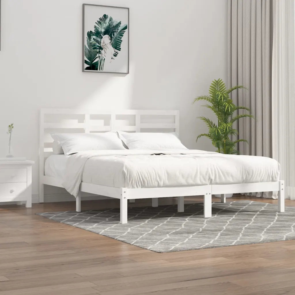 Giroletto-Struttura Letto Bianco in Legno Massello 200x200 cm 766692
