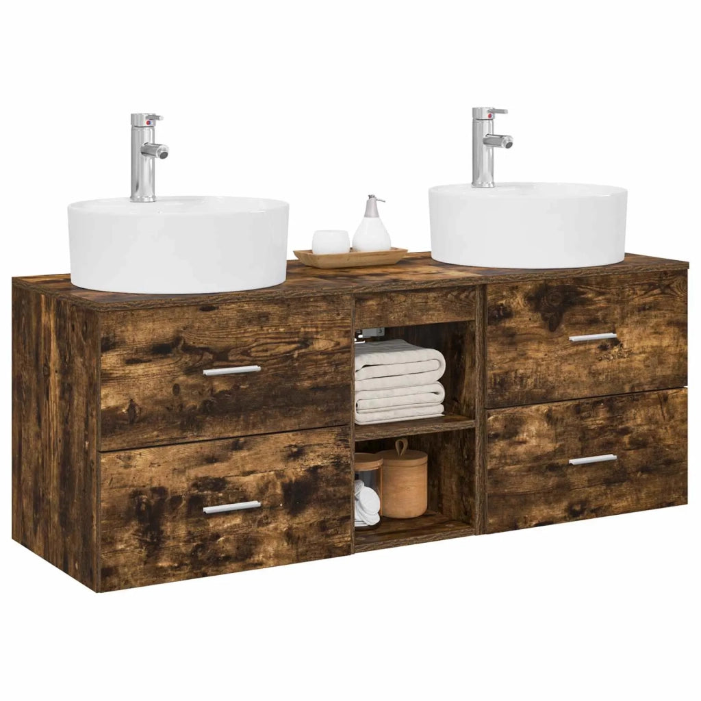 Set di Armadi da Bagno 3 pz Rovere Fumo 49,5 x 44,5 x 65 cm 3405879