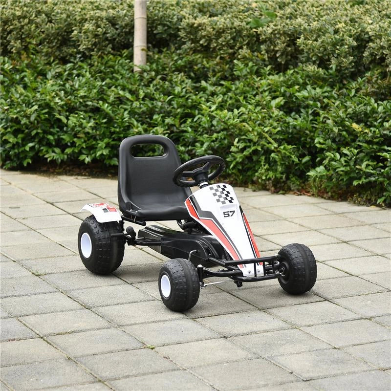 GO-KART A PEDALI PER BAMBINI 3-8 ANNI CON SEDILE REGOLABILE BIANCO E ROSSO