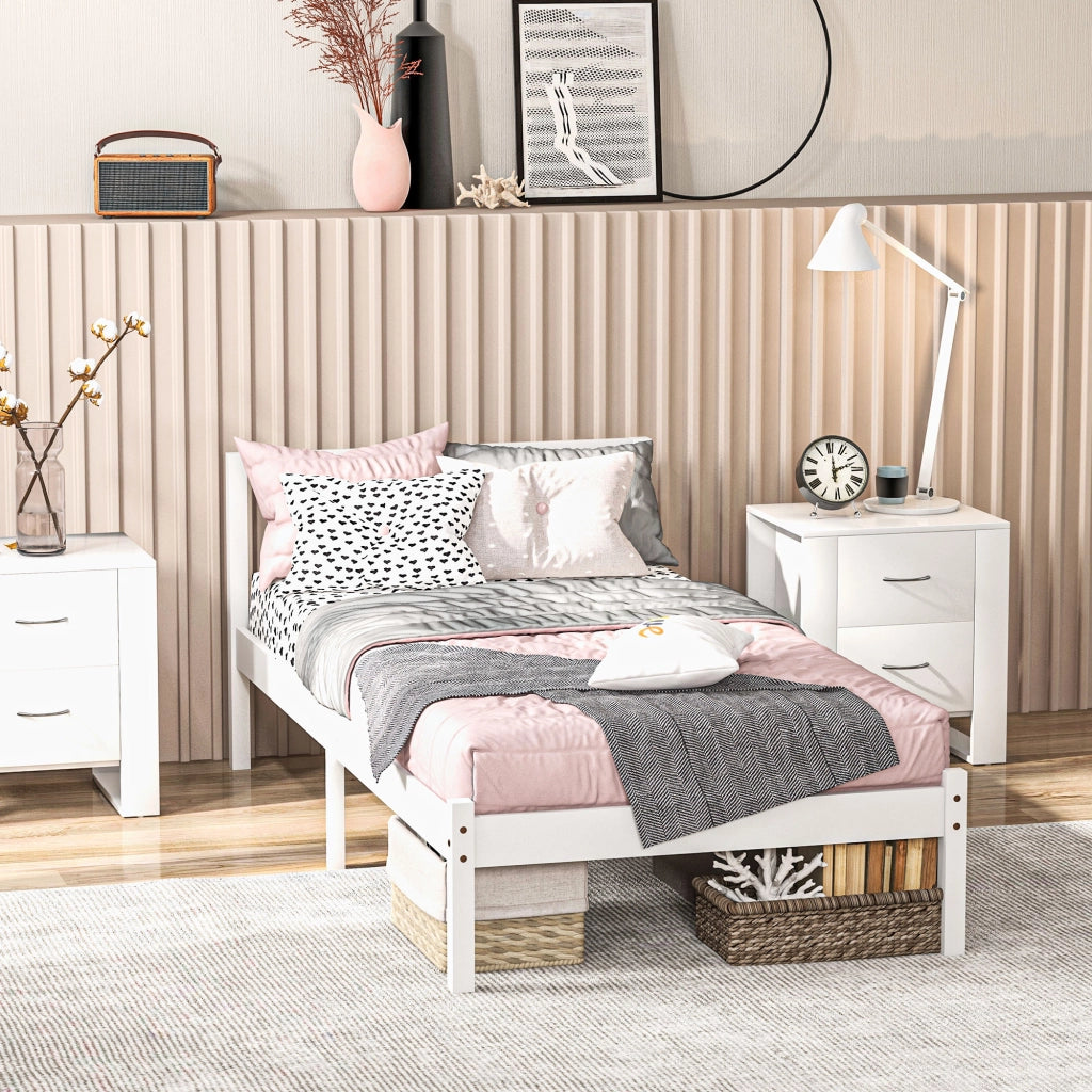 Letto in Legno con Testiera ¨C Zephmum ¨C Bianco 198x96x70 cm
