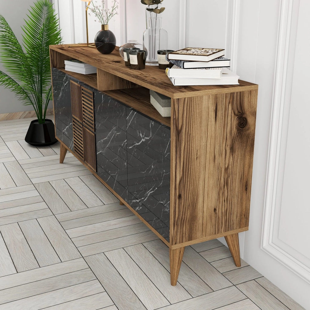 Madia Thuile, Credenza 2 Ripiani, 160x35x78h cm Nero Marmo
