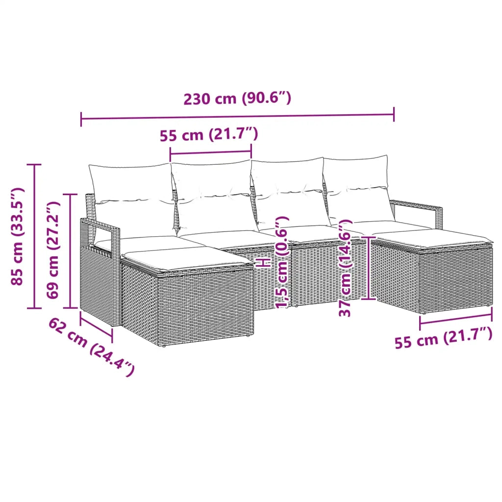 Set di divani 6 pcs Nero polyrattan