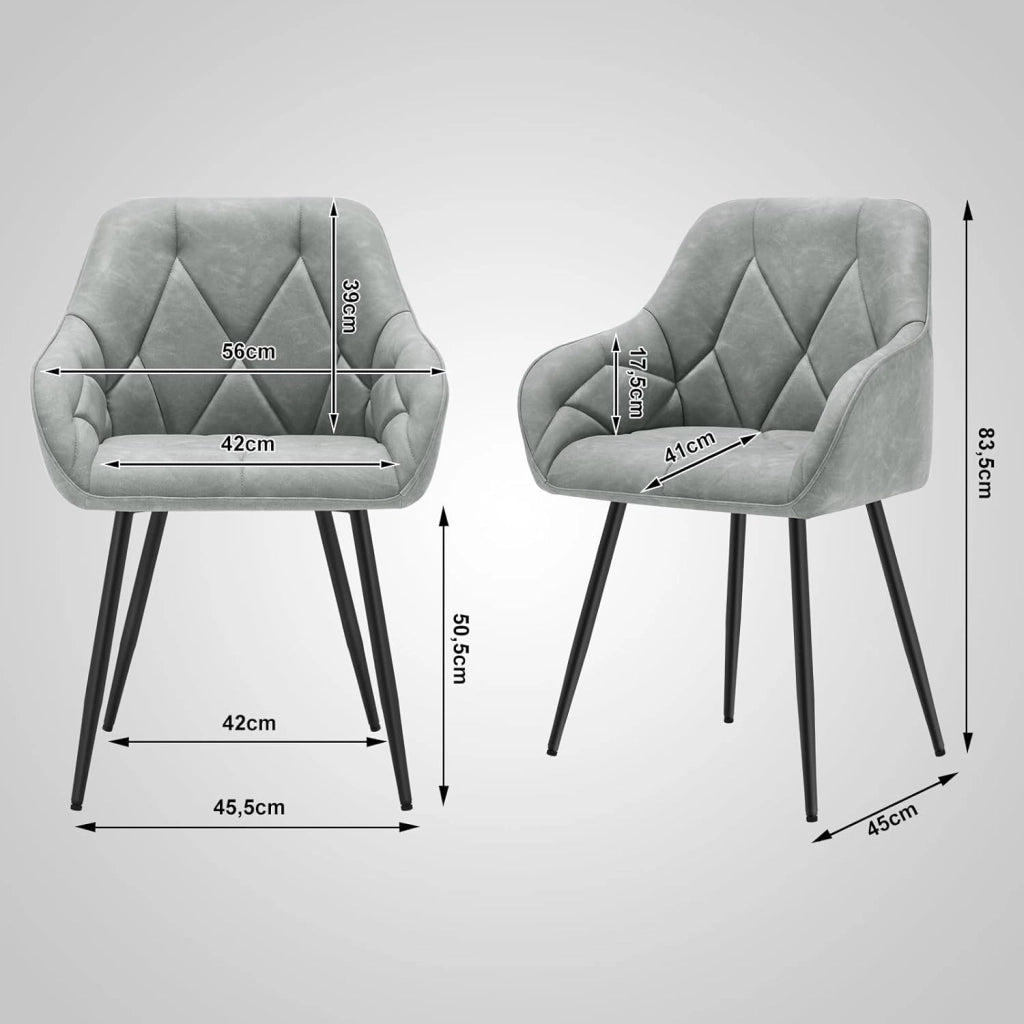 Set di 4 Sedie da Pranzo con Braccioli e Schienale, Sedie Cucina Moderna in PU Vintage, Poltrone da Salotto con Gambe in Metallo, Sedie ergonomiche per Ufficio, Grigio, Marrone, EZS03gr-4