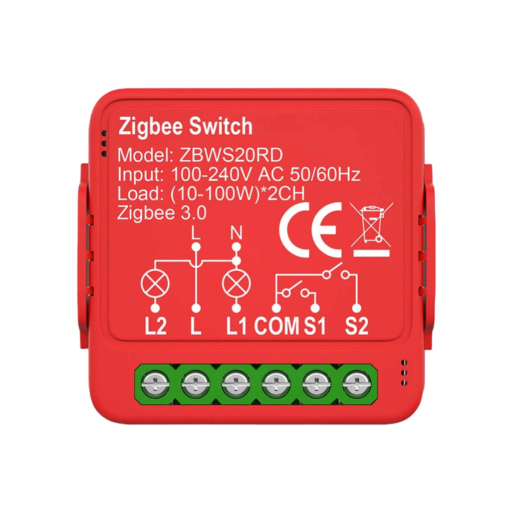 Interruttore Connesso Zigbee 3.0 Doppio 2x100W senza Neutro Vocale Rosso Nedis