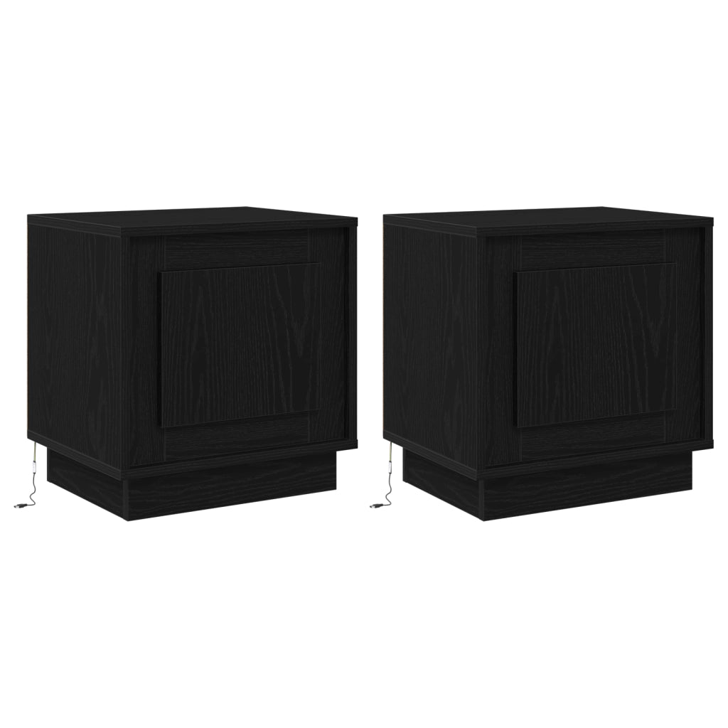 Comodini con luci LED 2 pz Nero Rovere 44x34,5x45 cm