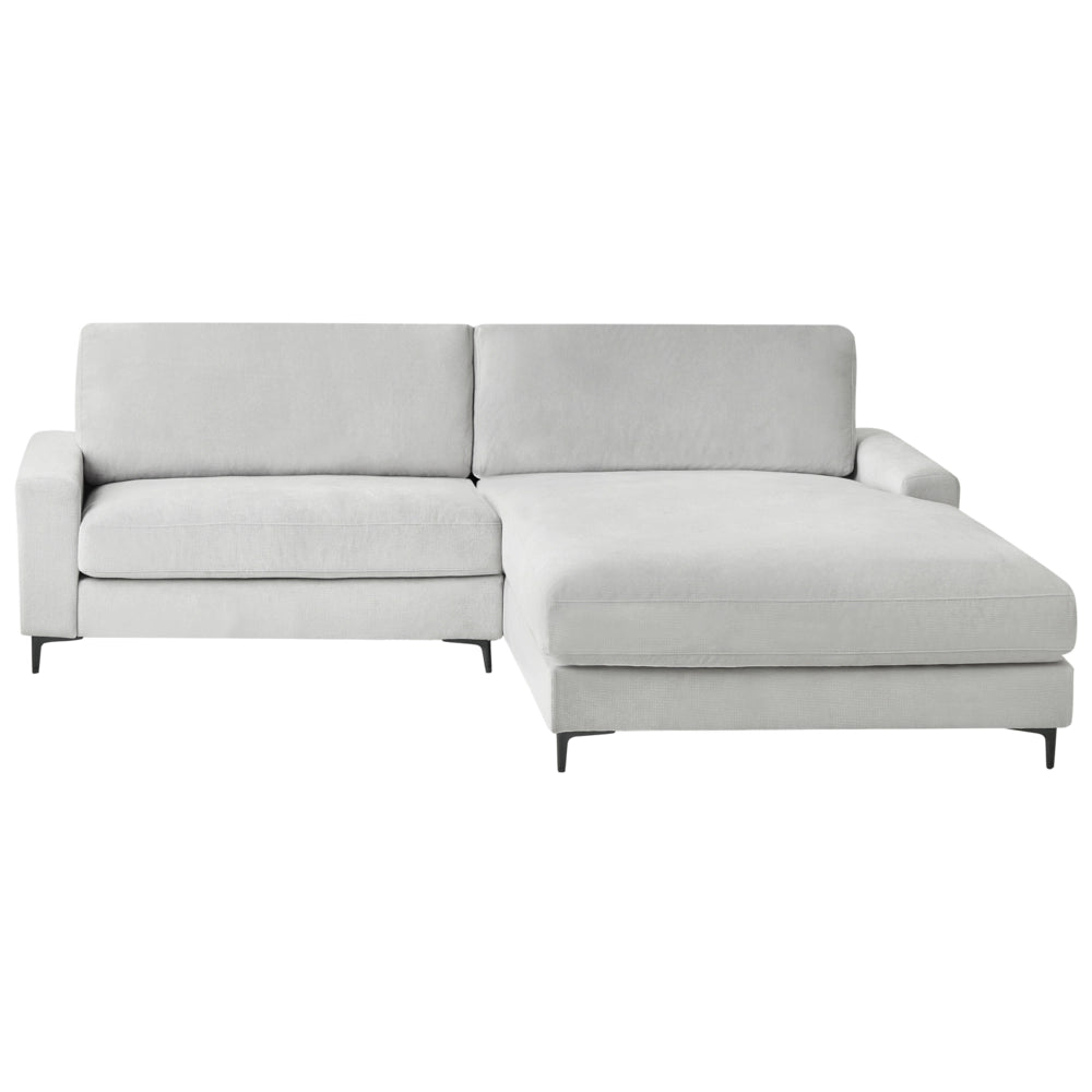 Divano angolare a sinistra in tessuto di ciniglia grigio chiaro Poliestere Metallo Gambe nere 190 x 272 x 83 cm Schienale imbottito e rifinito 3 posti a L Soggiorno in stile moderno