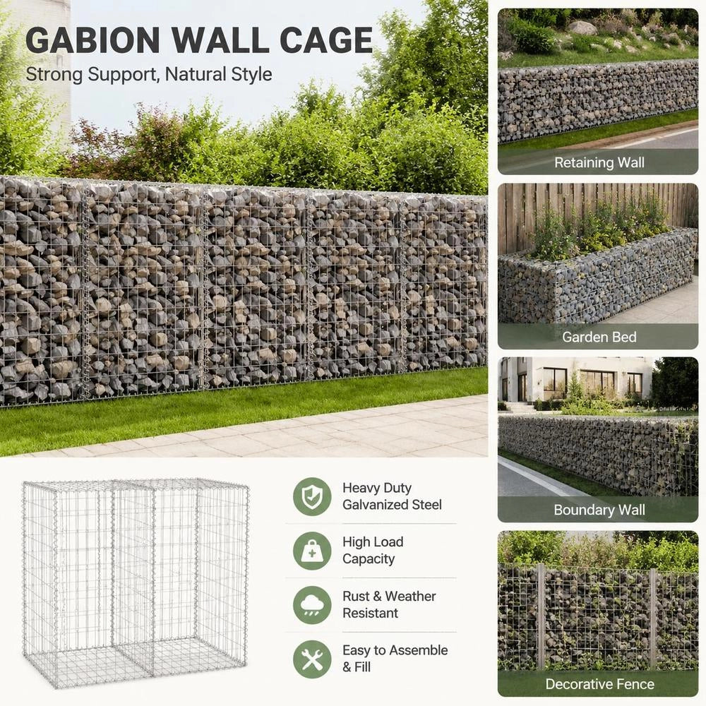 Gabion Wall With Cover, Galvanized Steel, 100x60x100 Cm