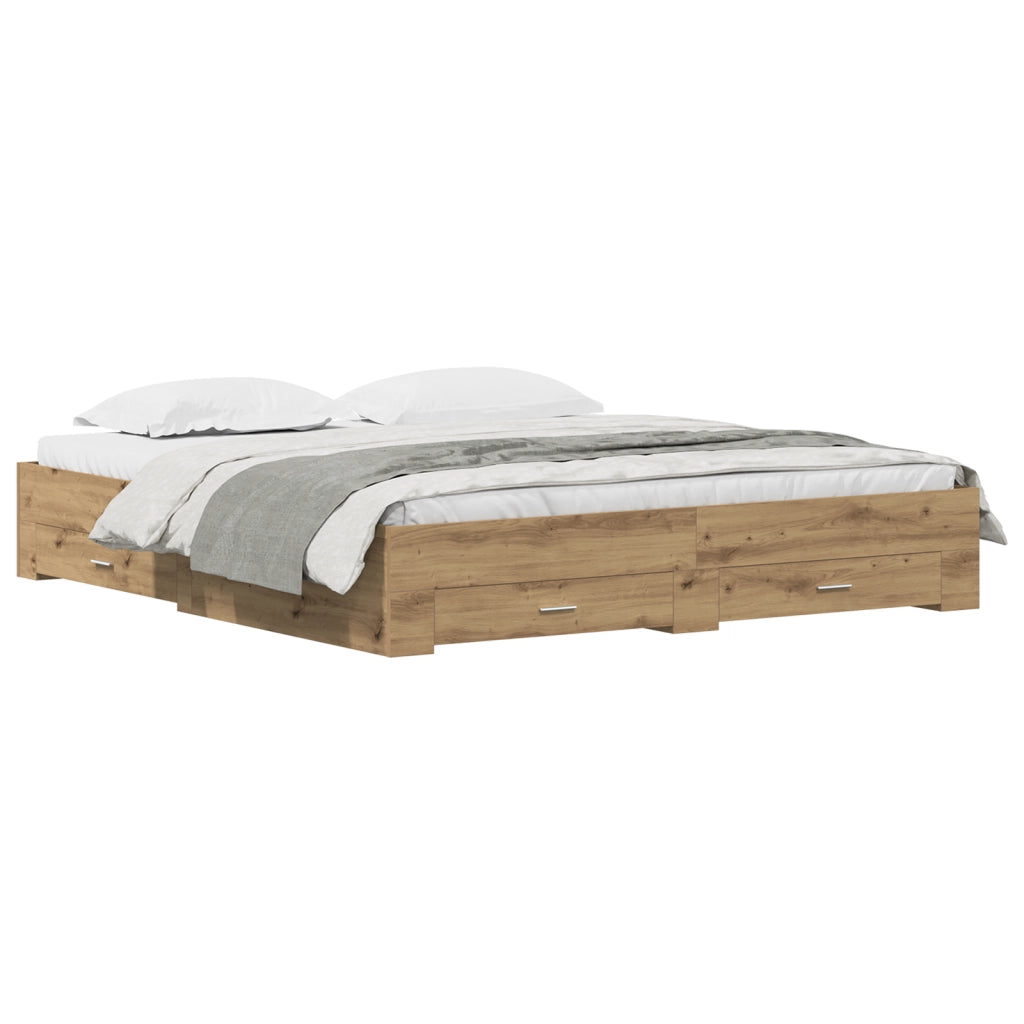 Struttura Letto  con Cassetti Rovere Artigianale 180x200 cm Legno Ingegnerizzato