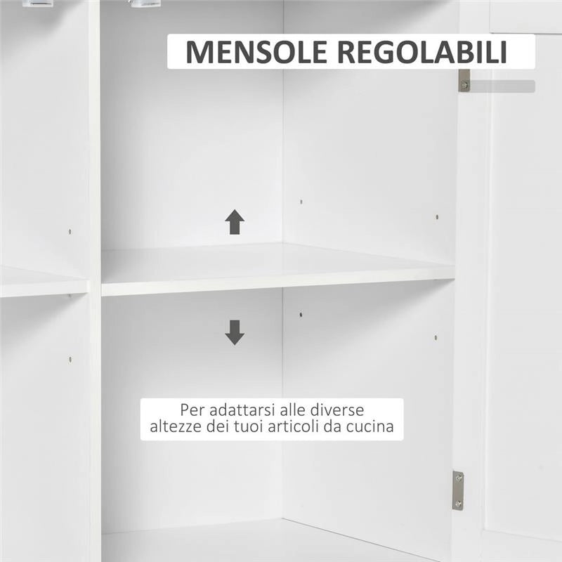 CARRELLO DA CUCINA MULTIUSO IN LEGNO CON 2 CASSETTI ARMADIETTO E 4 RUOTE BIANCO