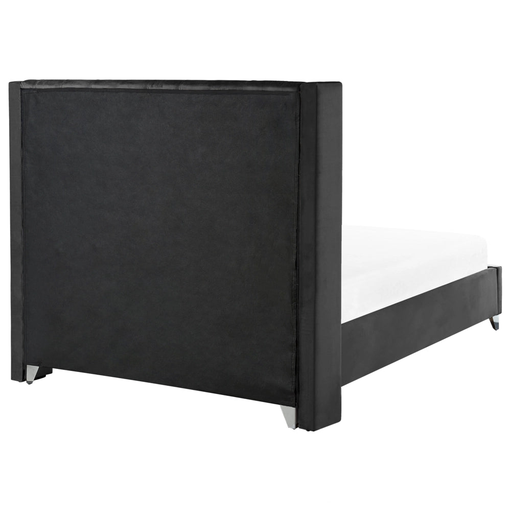 Letto a doghe velluto nero imbottito trapuntato poggiatesta 160 x 200 cm stile glamour elegante