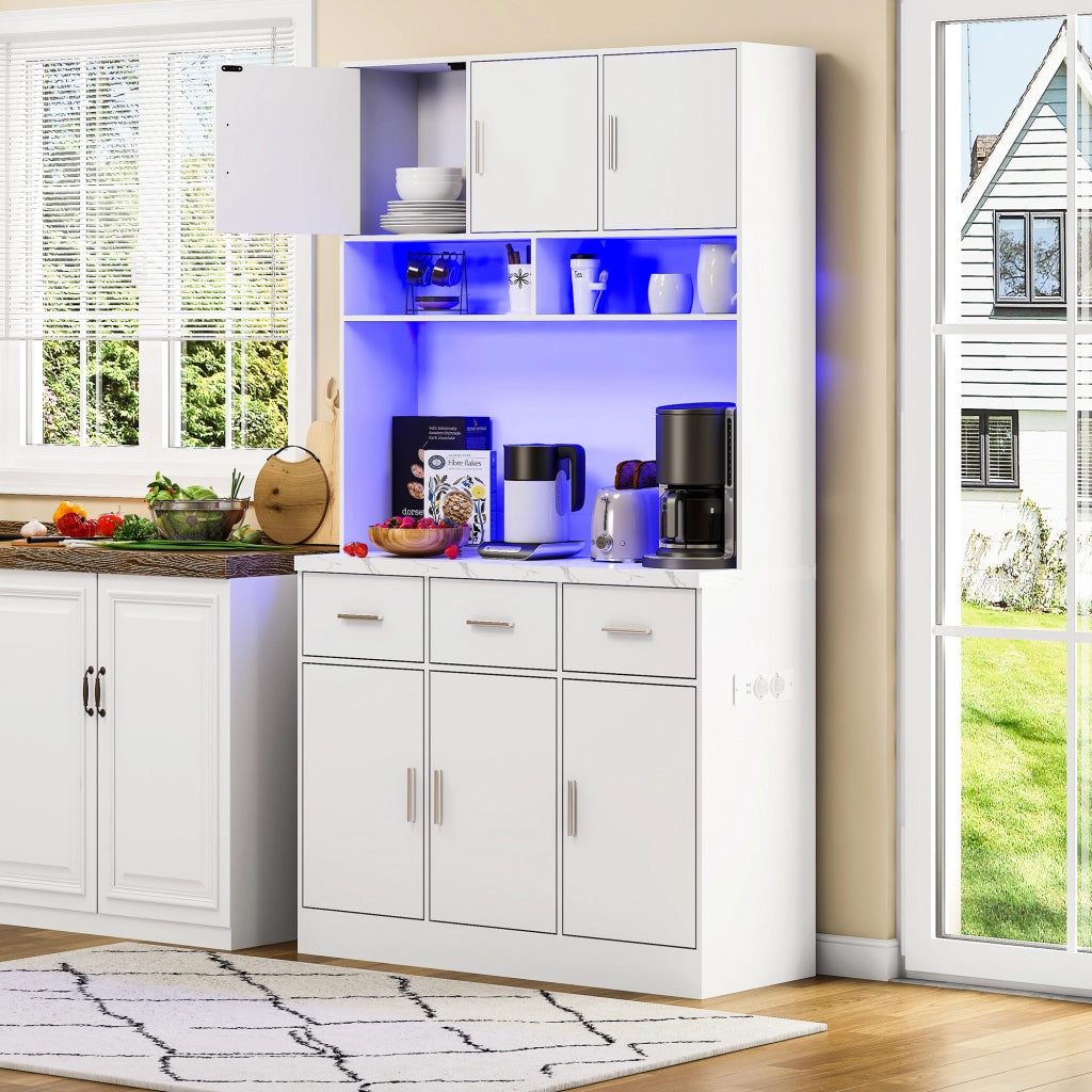 Buffet da cucina 100 x 40 x 180 cm con illuminazione LED APP, prese USB, cassetti e ripiani regolabili