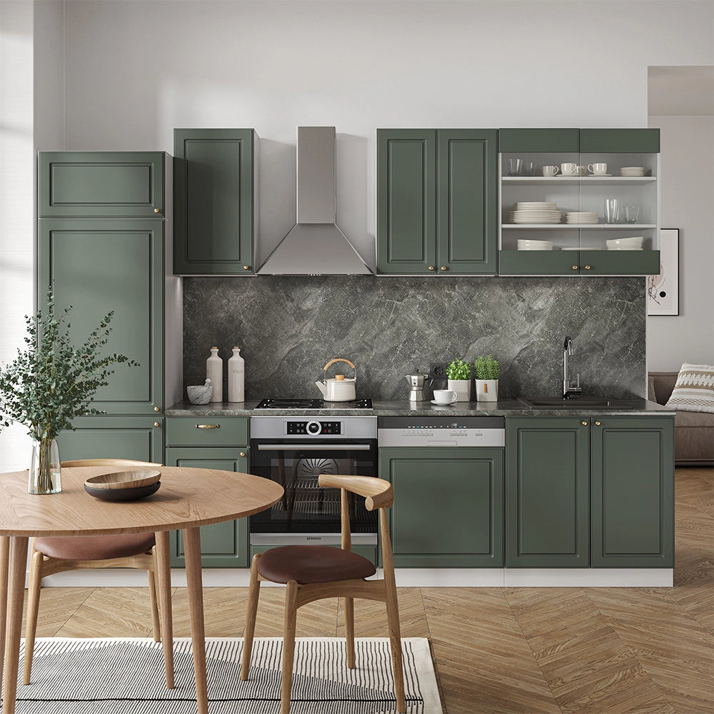 Cucina componibile Fame-Line Verde-oro rustico/Bianco 300 cm, PL Rovere Vicco
