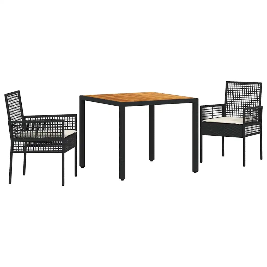 Set da Pranzo per Giardino 3 pz | Set Salotto da Giardino Nero polyrattan