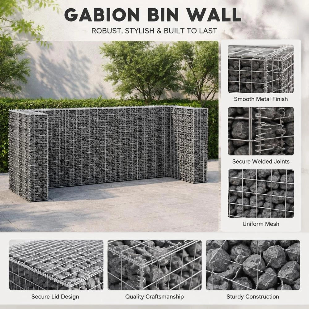 Gabion Wall For Garbage Cans, Galvanized Steel, 320x100x120 Cm