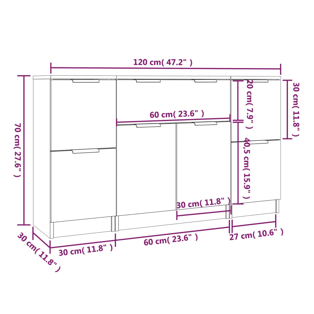 Credenze 3 pz Bianco in Legno Multistrato 3115828
