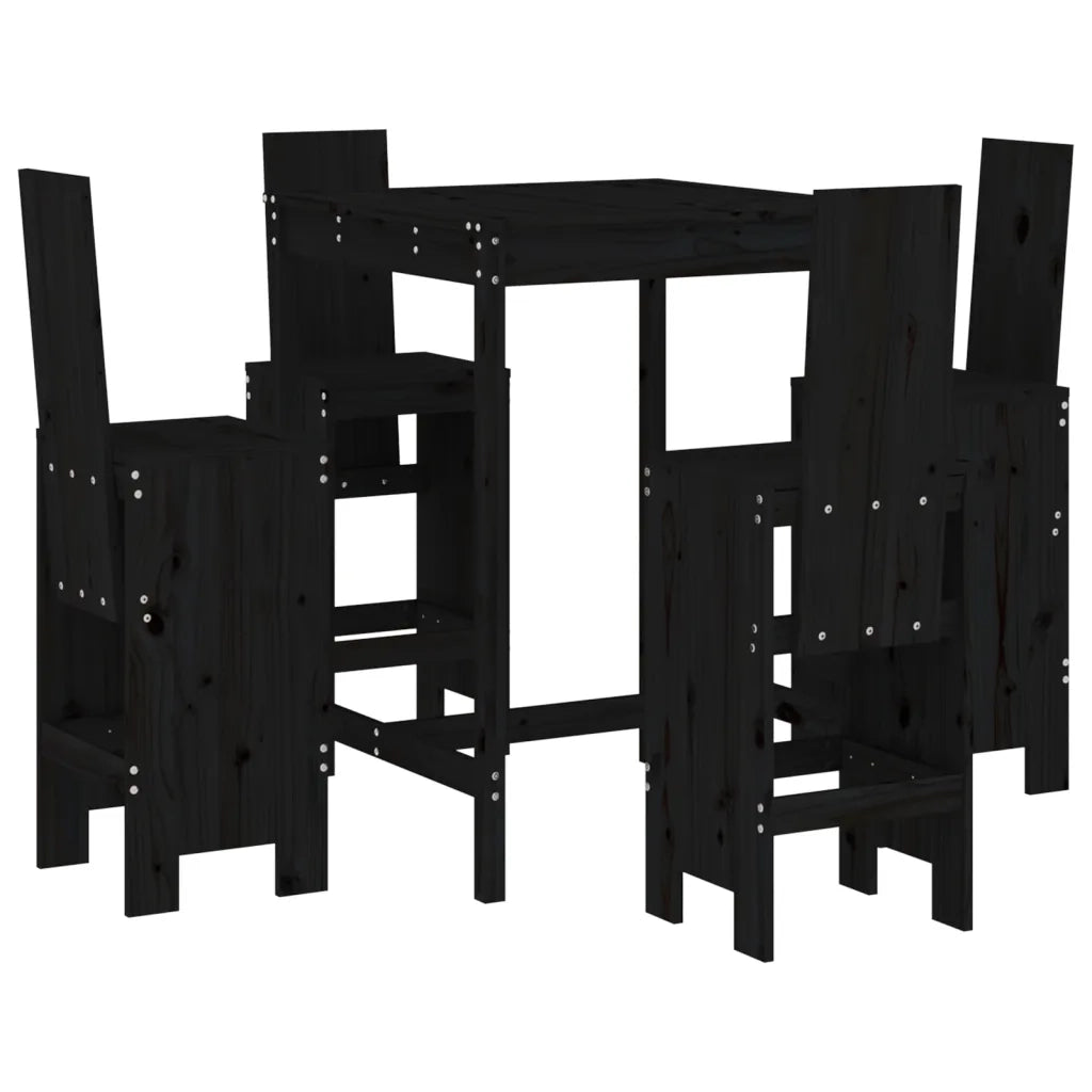 Set Bar da Giardino 5 pz | Set Salotto da Giardino Nero in Legno Massello di Pino