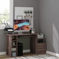 Scrivania per Computer Moderna con Cassetti, Ripiani e Tastiera Estraibile, Scrivania da Ufficio per Casa in Legno Marrone 152x60x88cm