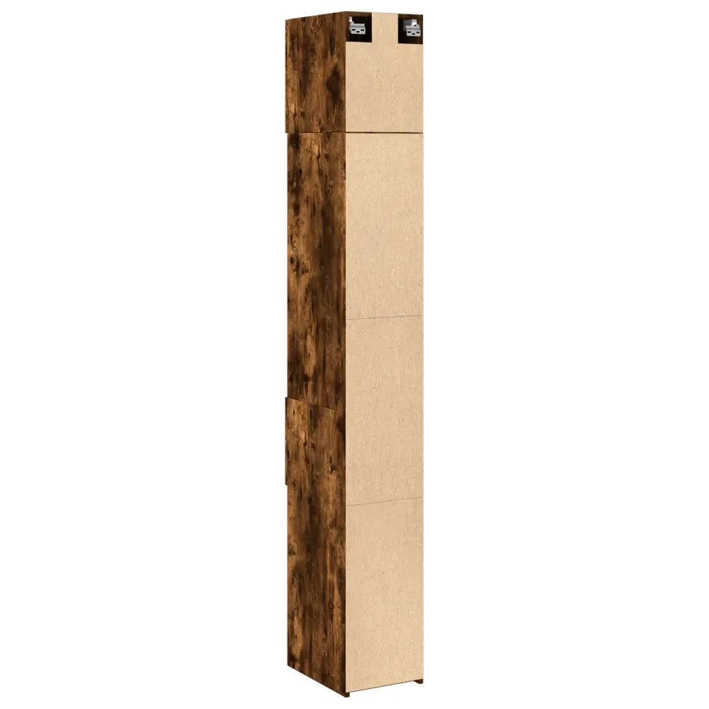 Mobile contenitore sottile 30 x 42,5 x 225 cm ampio spazio contenitivo per bagno o cucina legno composito finitura rovere affumicato 02_0055556