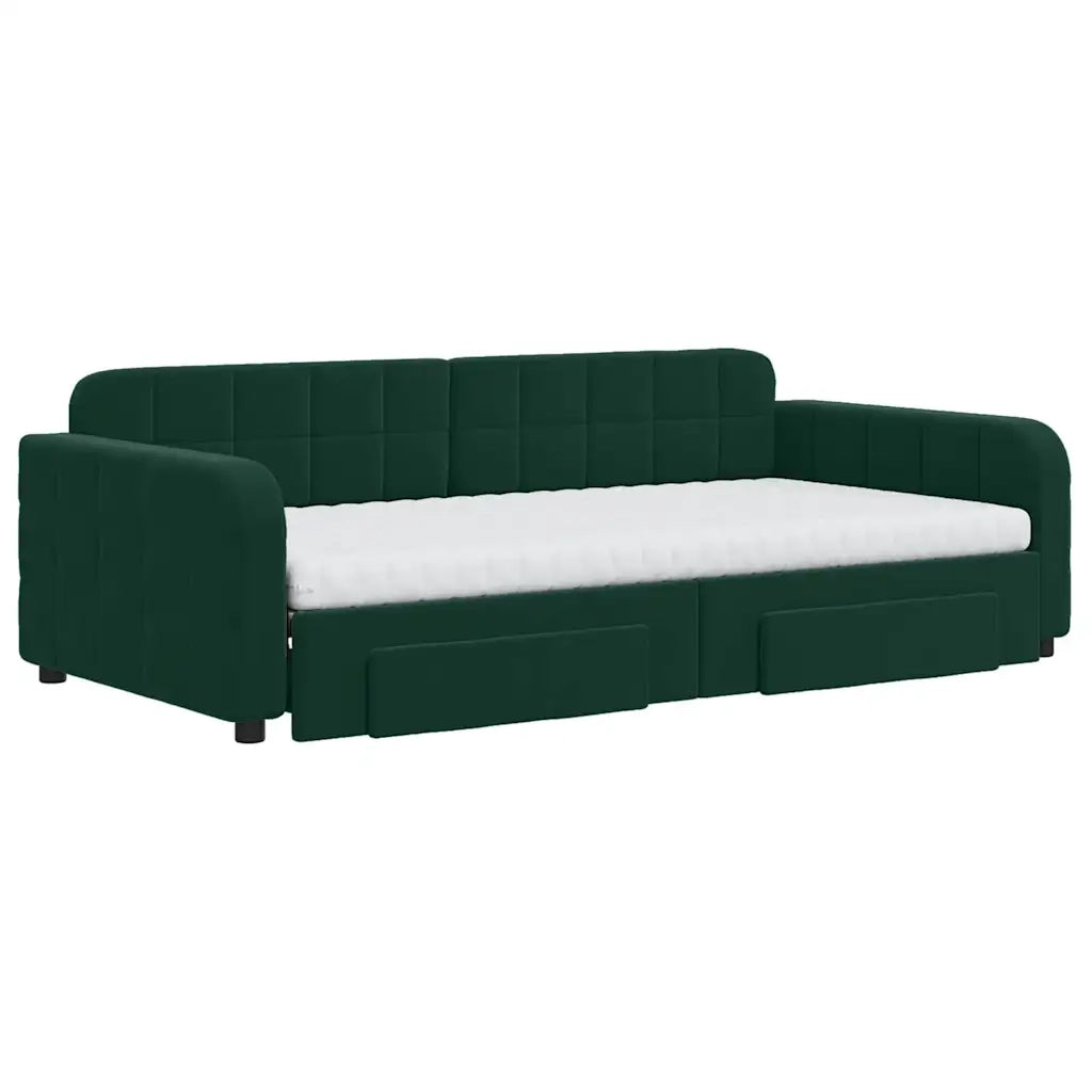 Divano Letto Estraibile Cassetti Verde Scuro 100x200cm Velluto