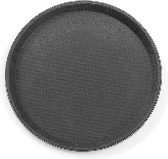 Piatto da tavola circolare gastronomico, resistente a temperature fino a 80 °C, rivestimento antiscivolo in gomma, resistente agli urti, in polipropilene, diametro 280 mm, nero.