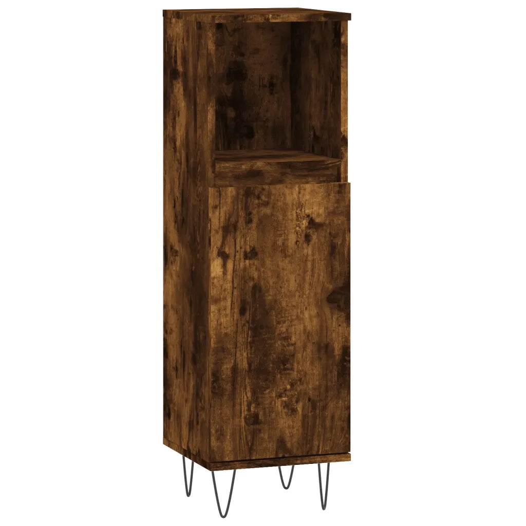 Set Mobili da Bagno 3 pz Rovere Fumo in Legno Multistrato