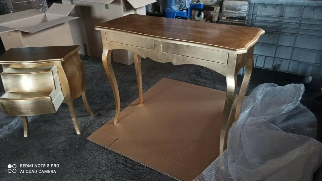 Consolle classica 2 cassetti legno foglia oro 96x41x80 (478) - Mobili 2G