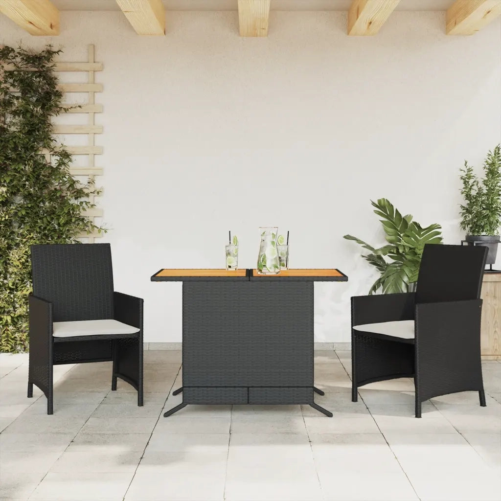 Set da BistrÃ² 3 pz con Cuscini Nero in Polyrattancod mxl 113635