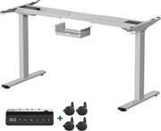 Scrivania Seduta E In Piedi, 2 Motori, Piano Scrivania Con 3 Tasti Di Memoria, Rotelle, Ganci E Scatola Per La Gestione Dei Cavi, Scrivania Regolabile In Altezza 73 – 120 cm, Gray