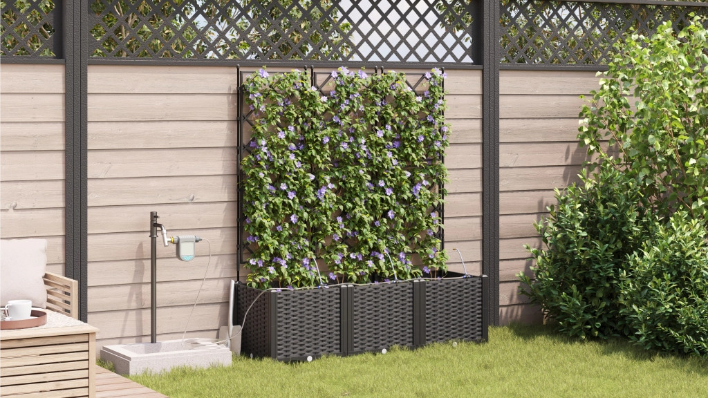 Fioriere con sistema di irrigazione 3 pcs Nero