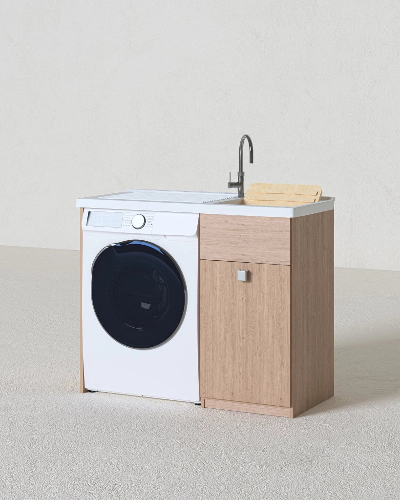 Mobile coprilavatrice Brilla Sx - Con 1 anta e lavatoio  Contenitore salvaspazio per bagno e lavanderia - Lavatrice non inclusa - Virginia - 109x93x60 cm_