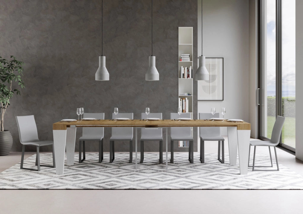 Consolle Allungabile 90-300x40x77 cm in Nobilitato Marrone e Bianco