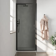 Porta doccia 90cm con apertura a battente profili slim nero opaco vetro 6mm trasparente h190 | Portofino