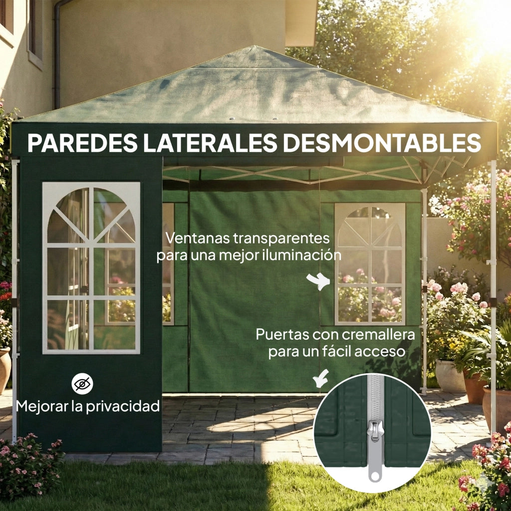Tenda da Giardino Pieghevole 3x3 m ¨C Zephmum ¨C Verde con UPF50+ 4 Laterali e Borsa
