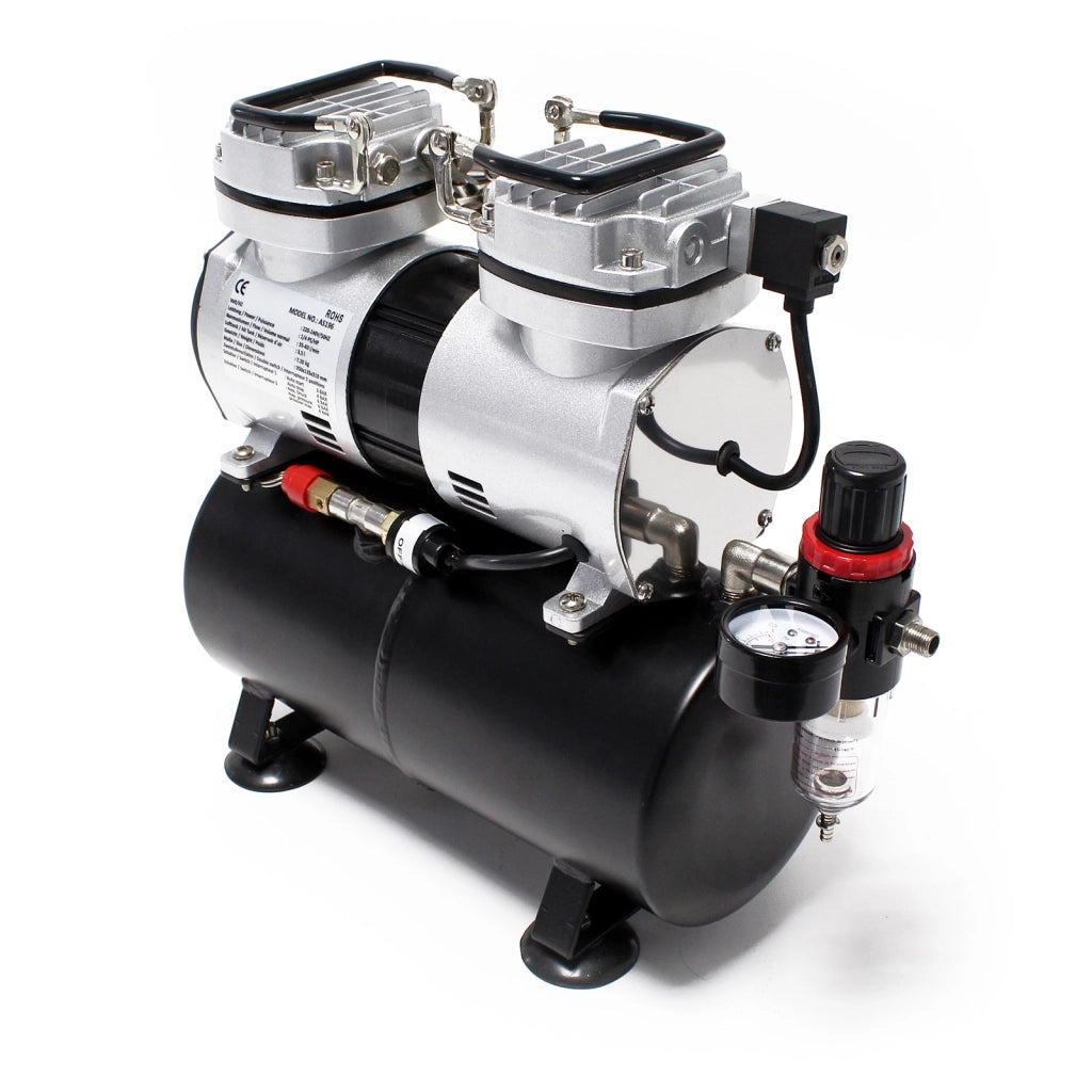 Compressore per aerografo AS196 con serbatoio aria 2 cilindri 6 bar Spegnimento automatico