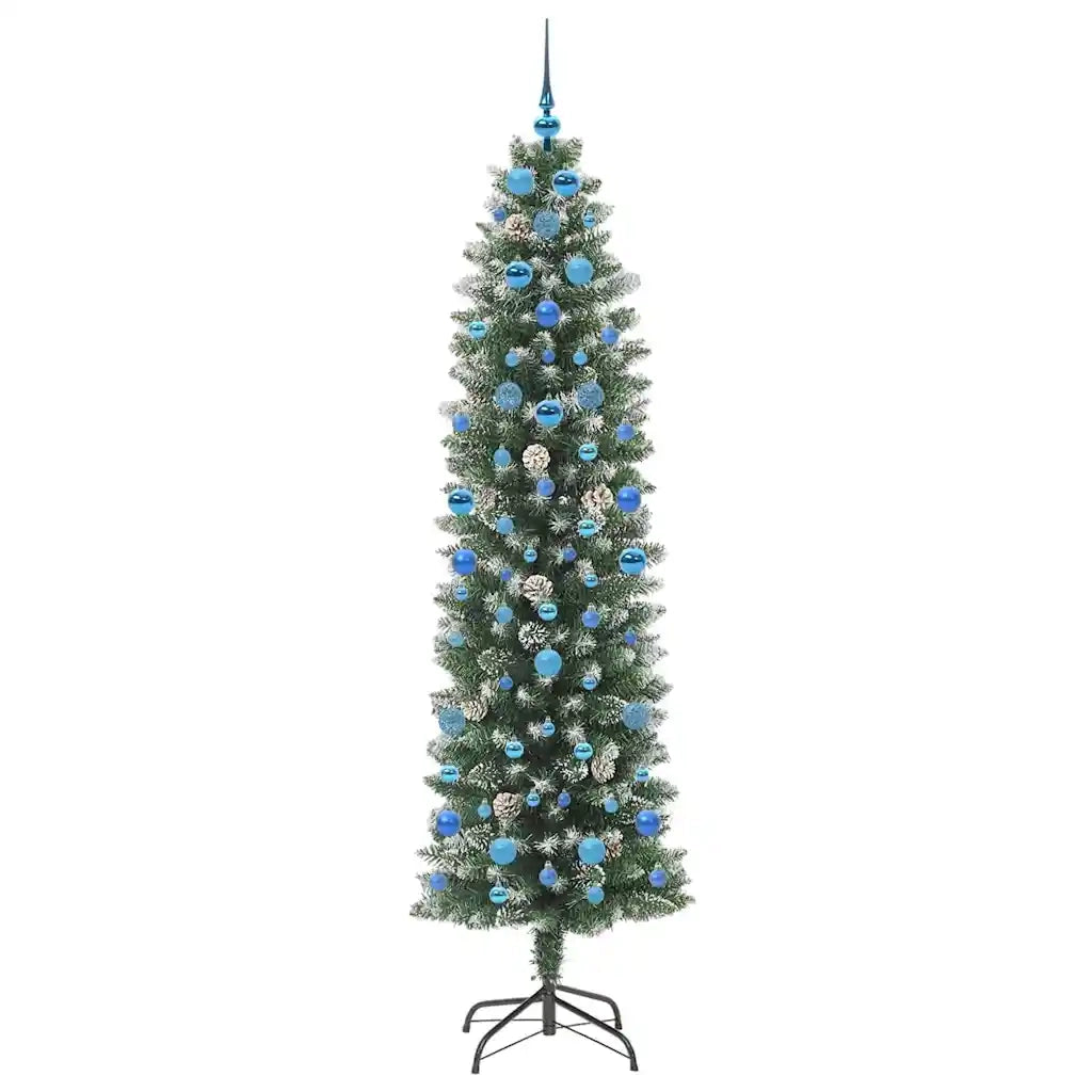 Albero di Natale | Decorazioni natalizie Artificiale Sottile Verde e Bianco 210 cm