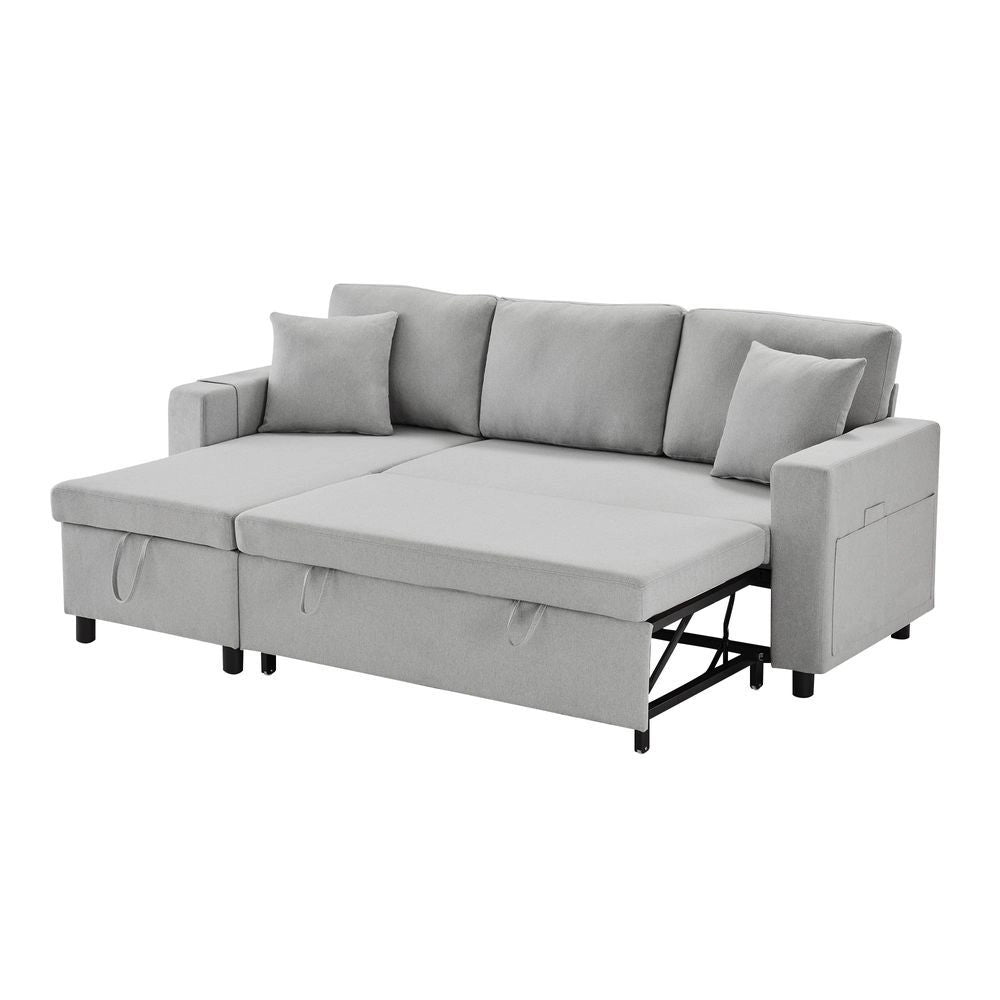 Divano letto angolare - Xylo - Forma L, chaise longue reversibile, grigio chiaro