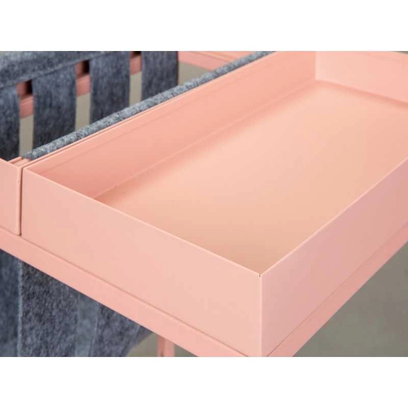 Tavolino Inter Link 35x35x40cm in metallo verniciato rosa/grigio con porta riviste in lana cotta