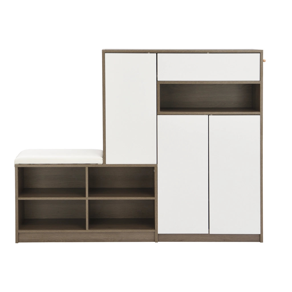 Panca Scarpiera con Seduta Imbottita e Ripiani Regolabili ¨C MINIMAL ¨C Bianco, 140x35x110 cm