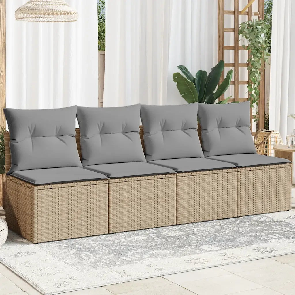 Divano da Giardino con Cuscini a 4 Posti-Sofa da Giardino-Divano da esterno Beige in Polyrattan 106250