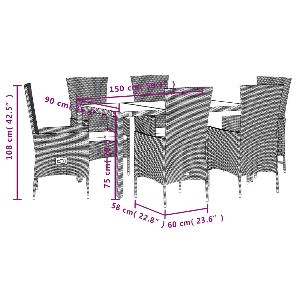 Set da Pranzo da Giardino 7 pz con Cuscini Beige in Polyrattan 3277577