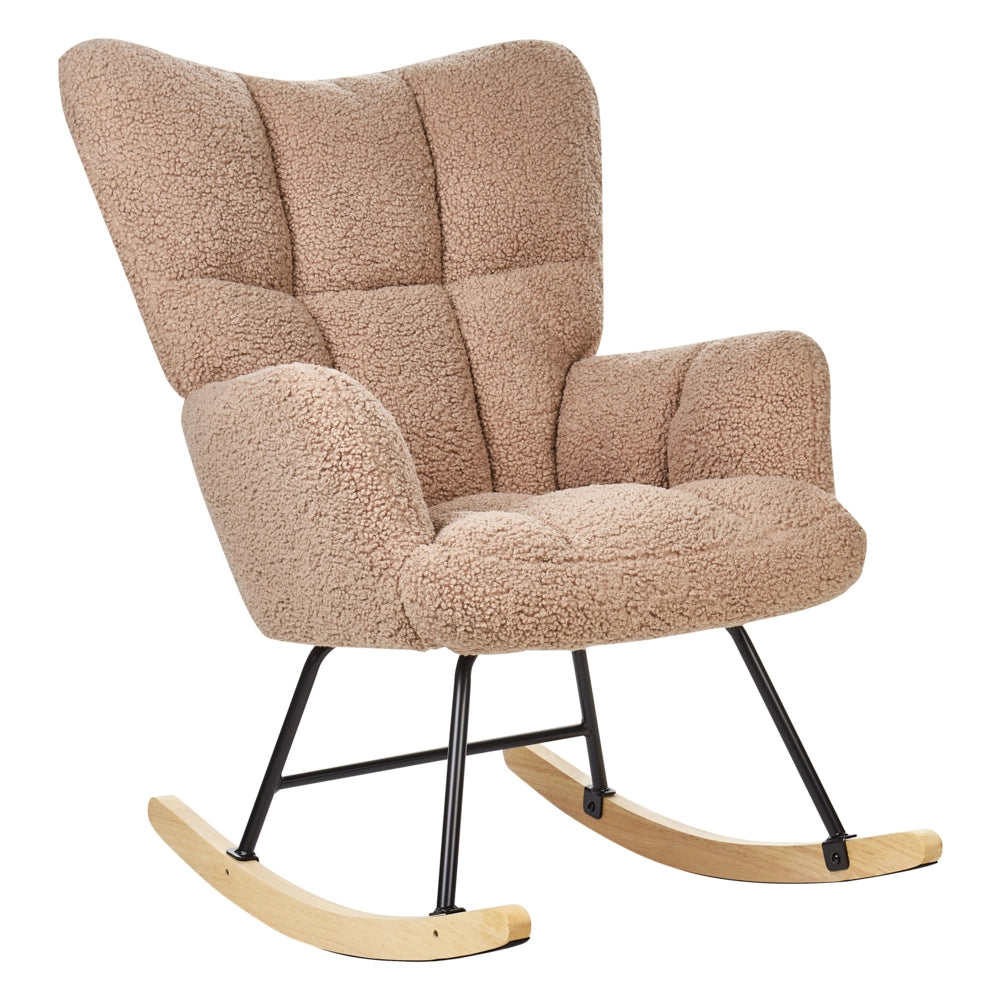 Sedia a dondolo bouclé beige e gambe nere stile Moderno soggiorno camera da letto