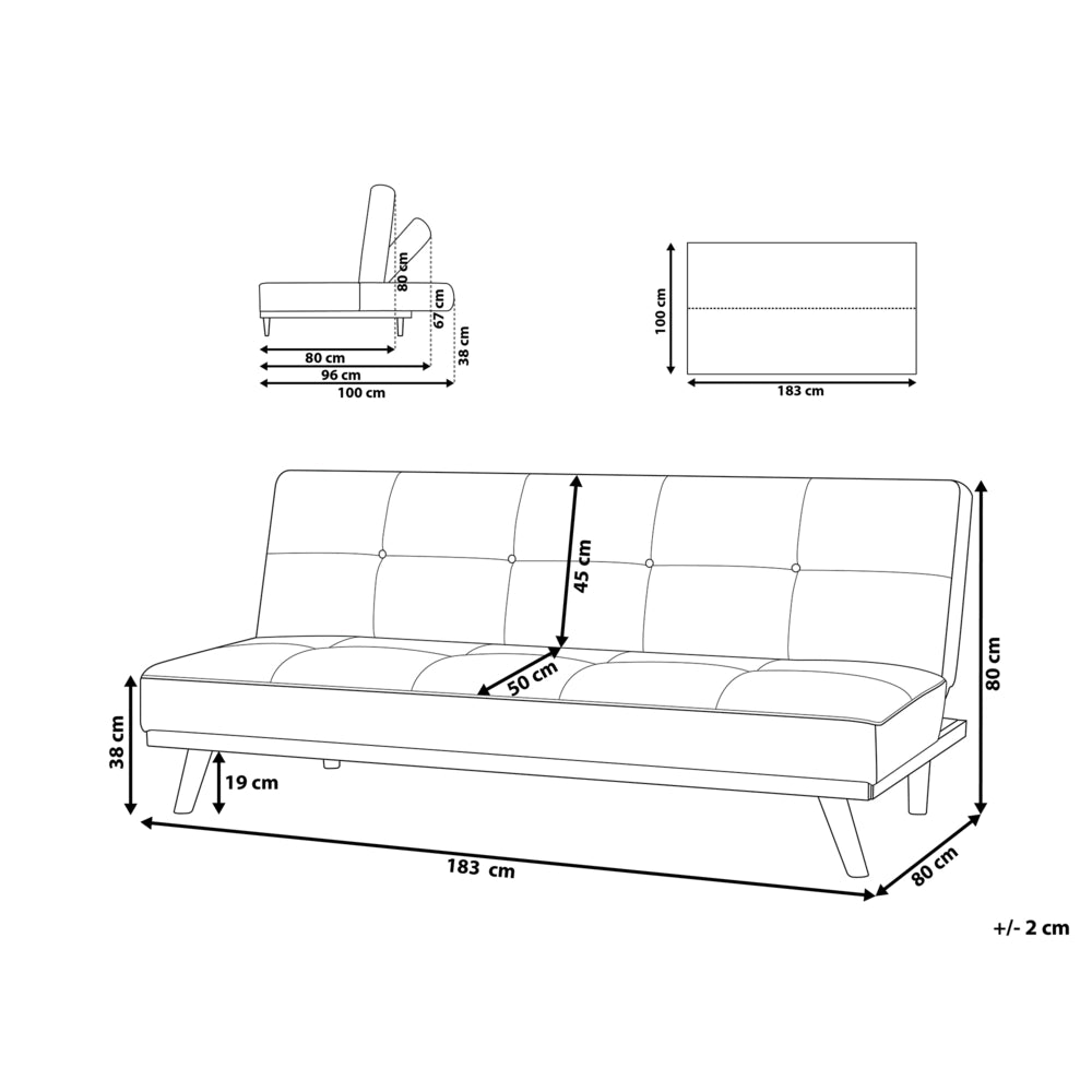 Divano letto Click Clack a 3 posti da soggiorno moderno trapuntato Nero