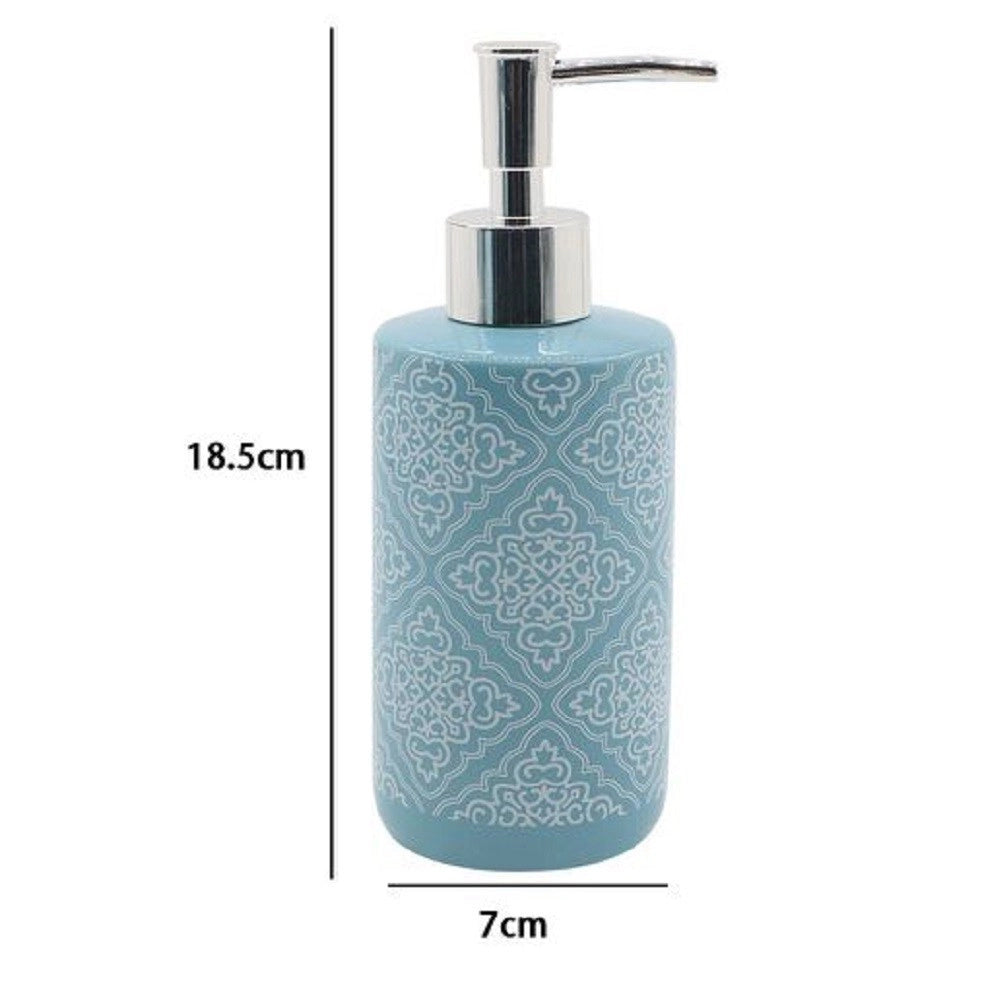 Trade Shop - Dispenser Portasapone Liquido Azzurro Con Maioliche Arredo Accessori Bagno 87021 -