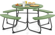 Set da giardino da picnic per 8 persone, tavolo da giardino rotondo con 4 panche, tavolo da birra con foro per ombrellone, set da giardino in HDPE, set per panca da birra (verde)