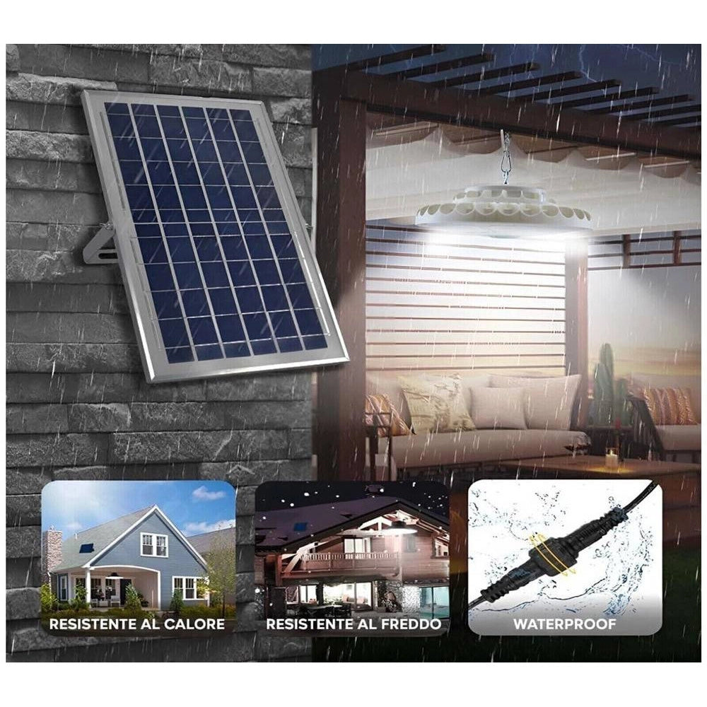 Trade Shop - Plafoniera Lampada 400watt A Sospensione Faro Con Pannello Solare 236 Led 1300lm -