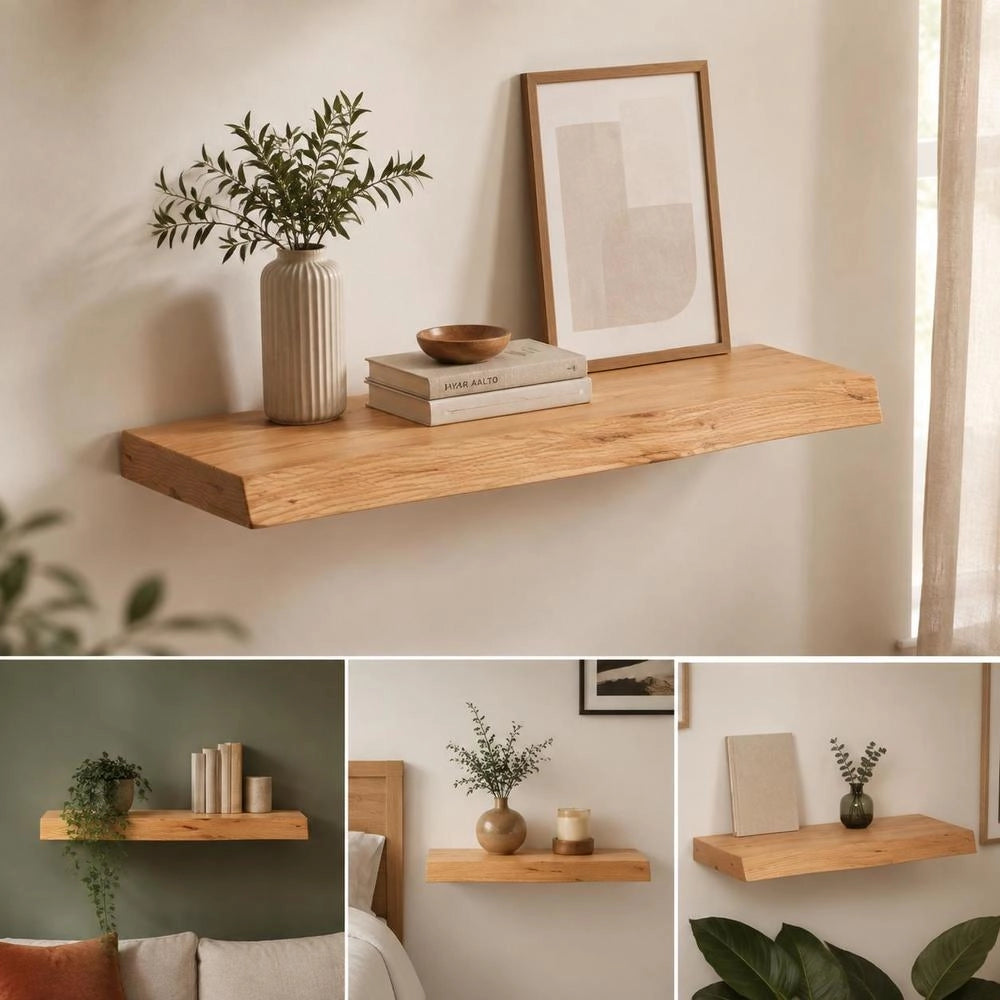 Wall Shelf, Light Brown, 60x30x(2-6) Cm, Solid Oak, Treated