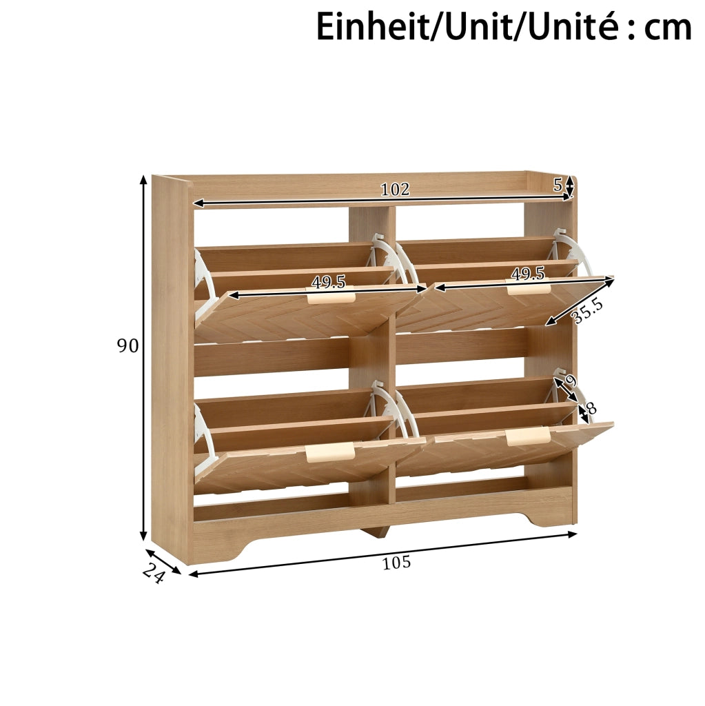 Scarpiera con 4 ante ribaltabili 105x24x90 cm in MDF naturale